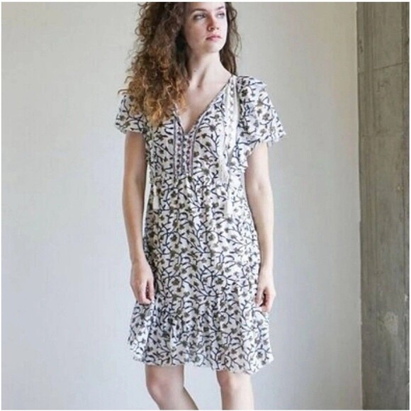 Sea New York Size 6 Dress Women's Floral Print Boho Flutter Tassel Cotton Blend - Picture 1 of 11